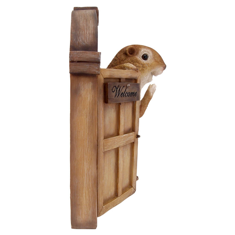 Hand-Painted Brown Resin Squirrel Welcome Door Sculpture