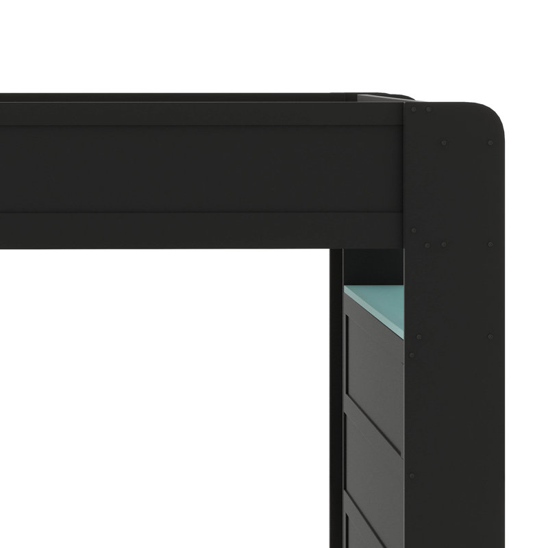 Full Size Wood Bunk Bed With Adjustable-Height Desk, Wardrobe, Spacious Storage, And RGB Lighting, Blue