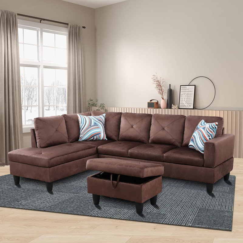 3-piece Brown Microfiber Modular Sectional Sofa, Left Hand Facing