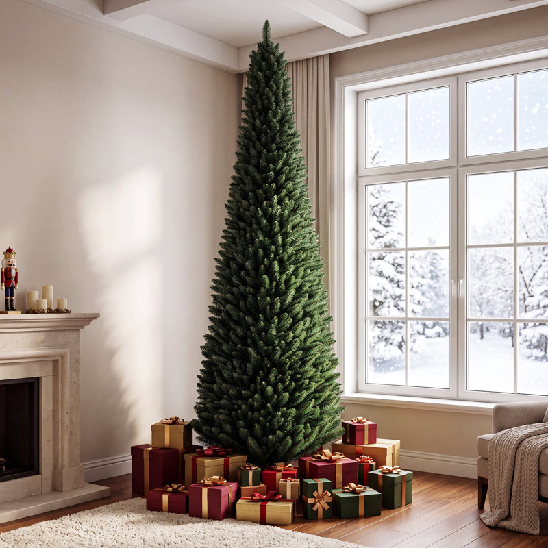 Arbre de noël artificiel pin vert décoration slim, 9 pi