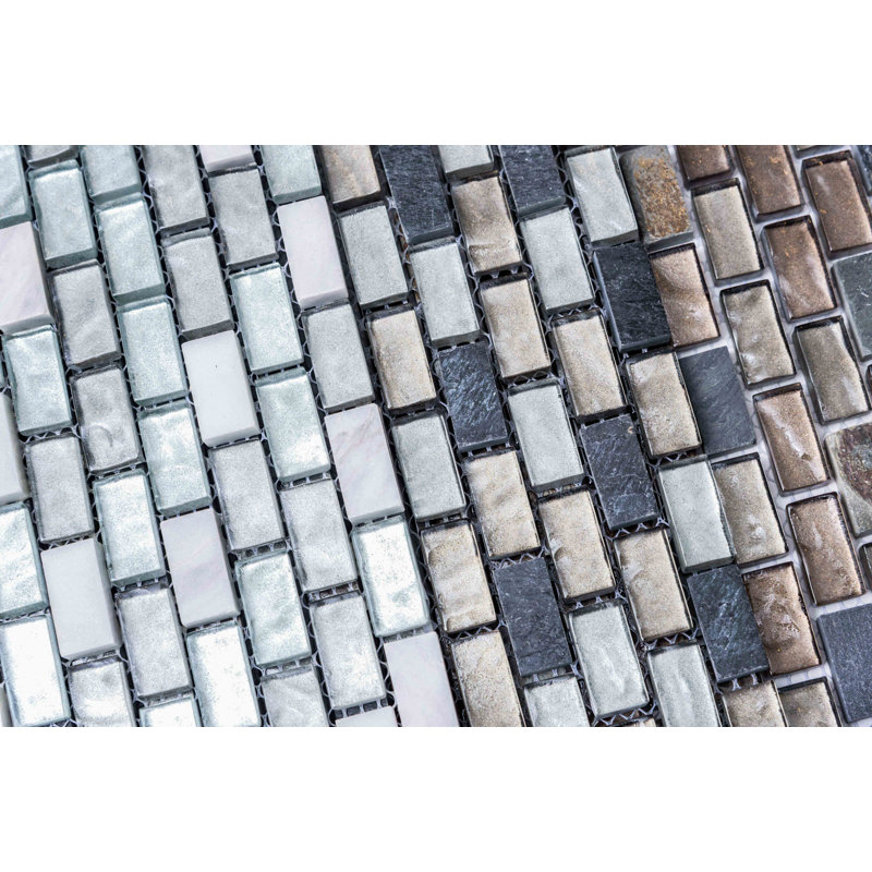 Victory Arctic 12" X 12" Glass Brick Joint Mosaic Wall Tile, Brown