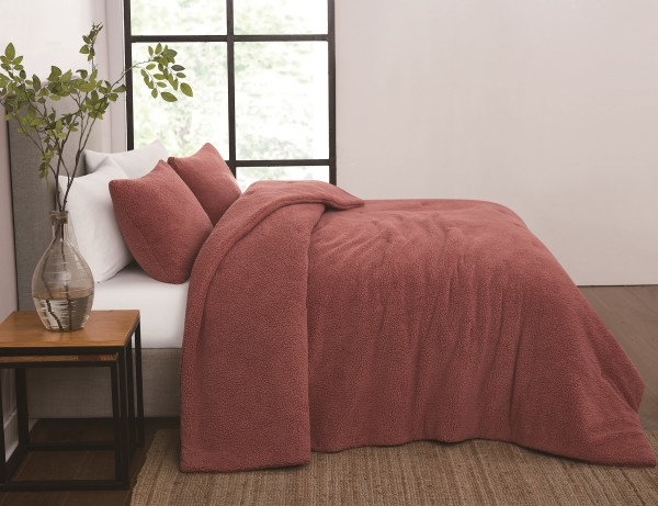 Brooklyn Loom Oversized Marshmallow Sherpa 3 Piece Comforter Set, Queen Comforter + 2 Standard Shams, Rose