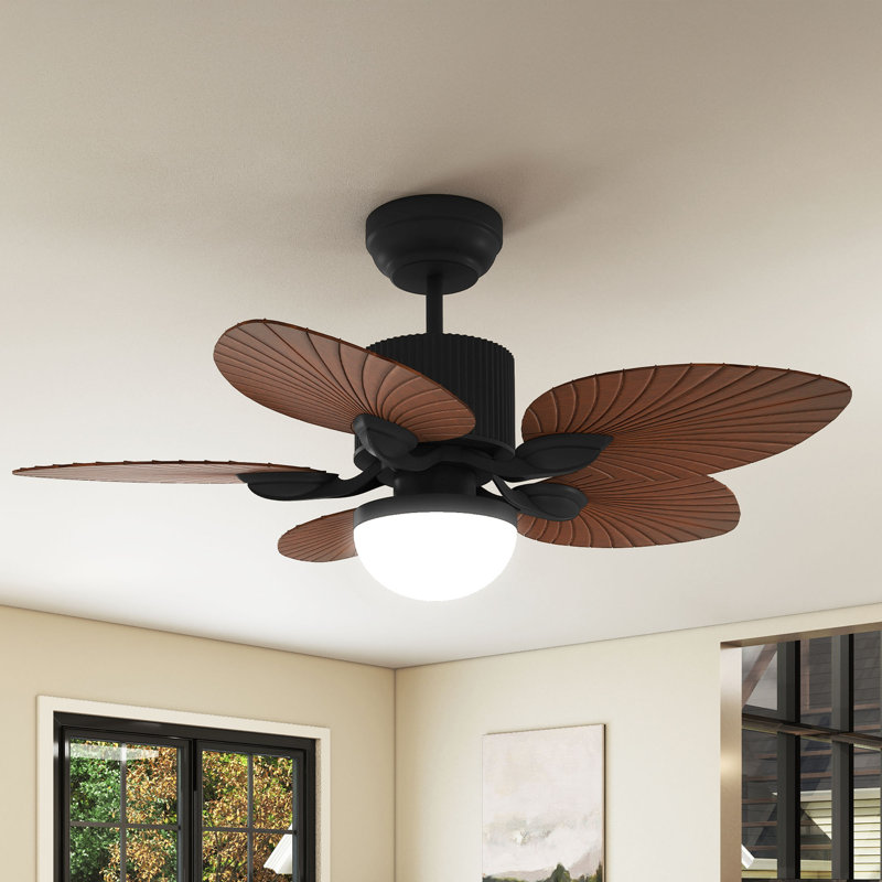  44" 5 - Blade Tropical Ceiling Fan With Lights And Remote Control, Brown