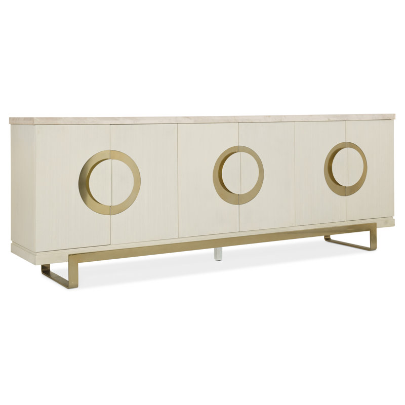Transitional Gold and White 96'' Sideboard with Circular Accents