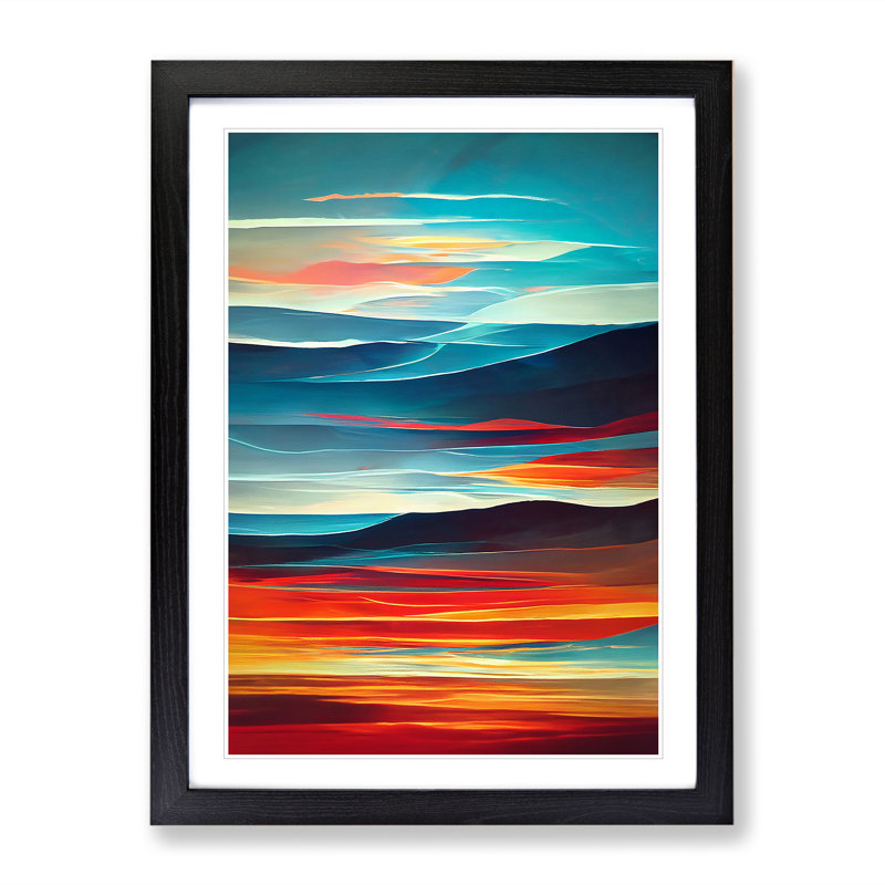 XV1022-4286X Sunset Abstract Art No.1 - Single Picture Frame Print, Black Framed, 64cm H x 46cm W