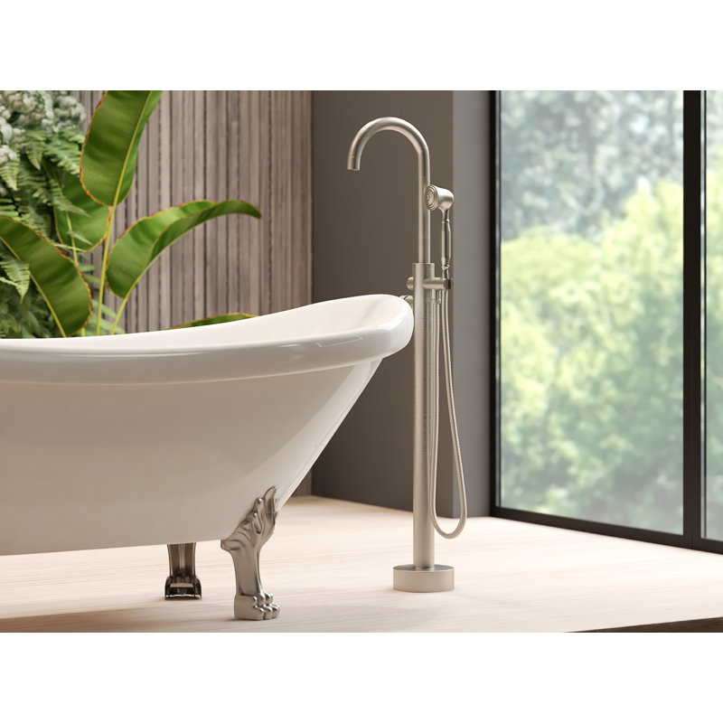 Floor Mounted Freestanding Single Handle Tub Filler Faucet Neptune - Brushed Nickel, Float Handle, Brushed Nickel