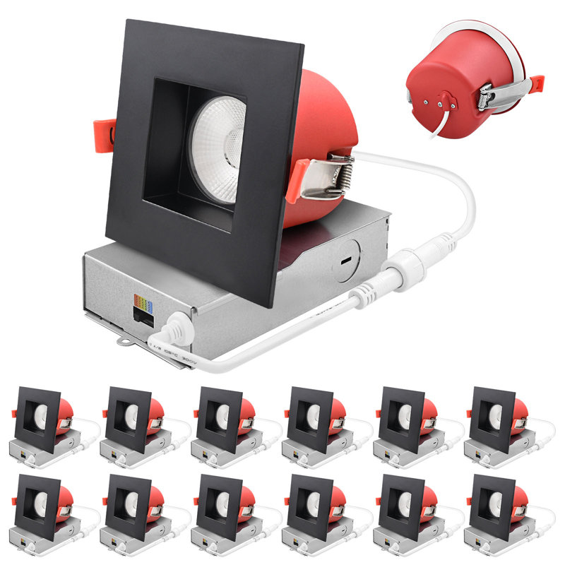 Ensemble de 12 ampoules encastrées carrées à DEL de 4 po Luxiter J-Box 5CCT 2700K-5000K, calibre 2, intensité de feu 15W, 1000LM, 38 °, intensité variable, homologué ETL