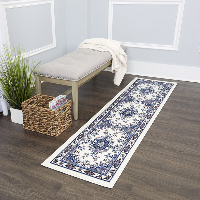 Tapis oriental bleu Modena, Tapis de couloir 1 pi 1 po x 7 pi 3 po
