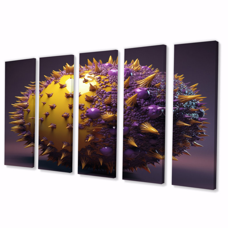 3D Spike Sphere - impression sur toile à spirales abstraites - 5 panneaux égaux