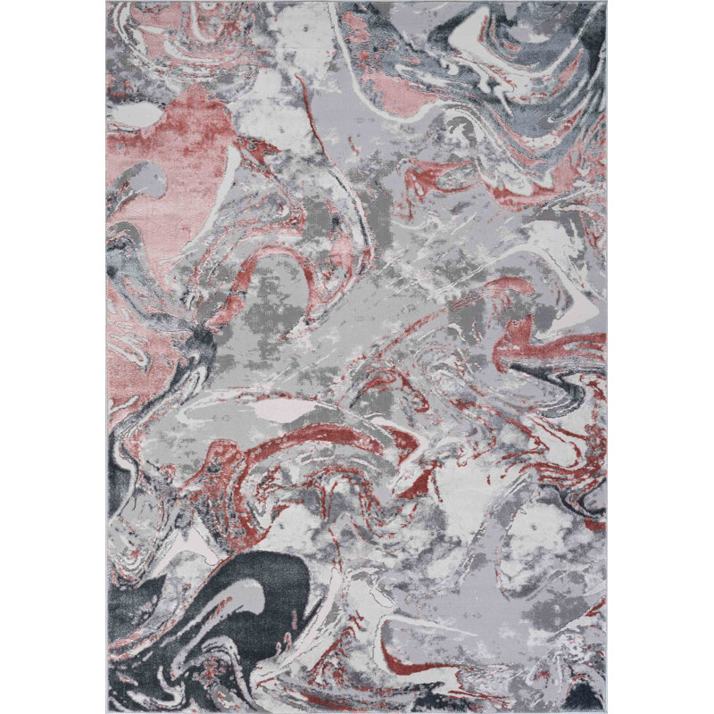 Ayten Abstract Power Loom Pink Area Rug, Rectangle 200 x 290cm