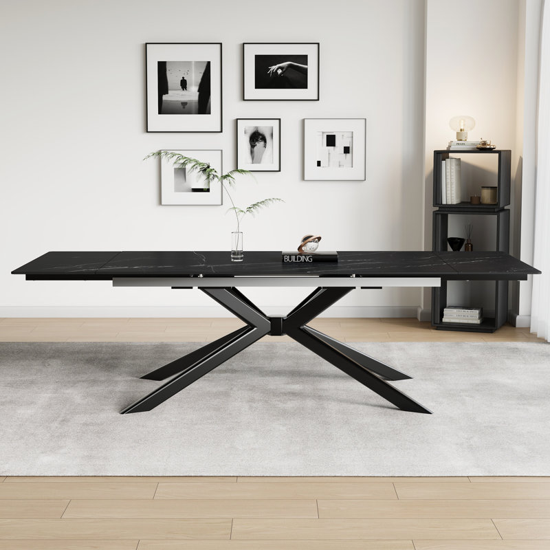 Cerinle 78.74'' To 110.24'' Extendable Rectangular Sintered Stone Dining Table For 10-12, Black