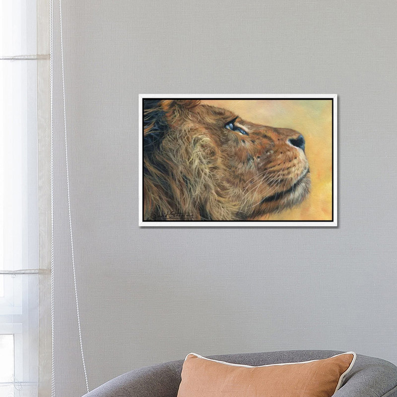Lion Profile by David Stribbling - Print on Canvas, White Framed, 66.04 cm H x 45.72 cm W