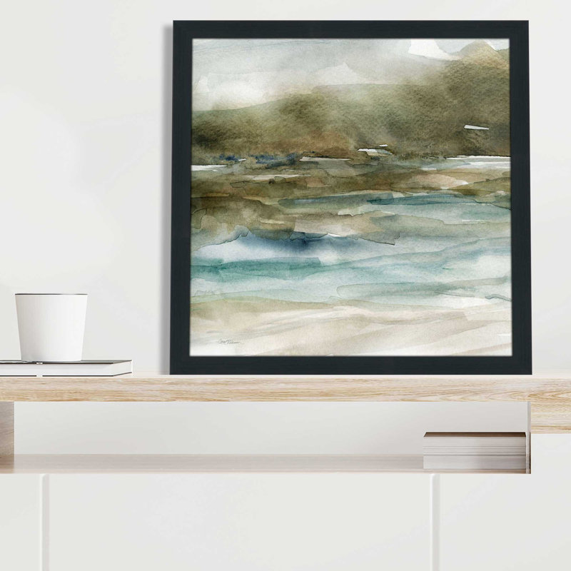 Riverbank par Carol Robinson - Peinture, L 25,5 po x H 25,5 po, Cadre noir