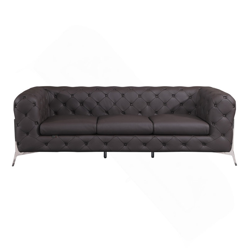 Canapé rembourré 100% cuir italien transitionnel, Brun