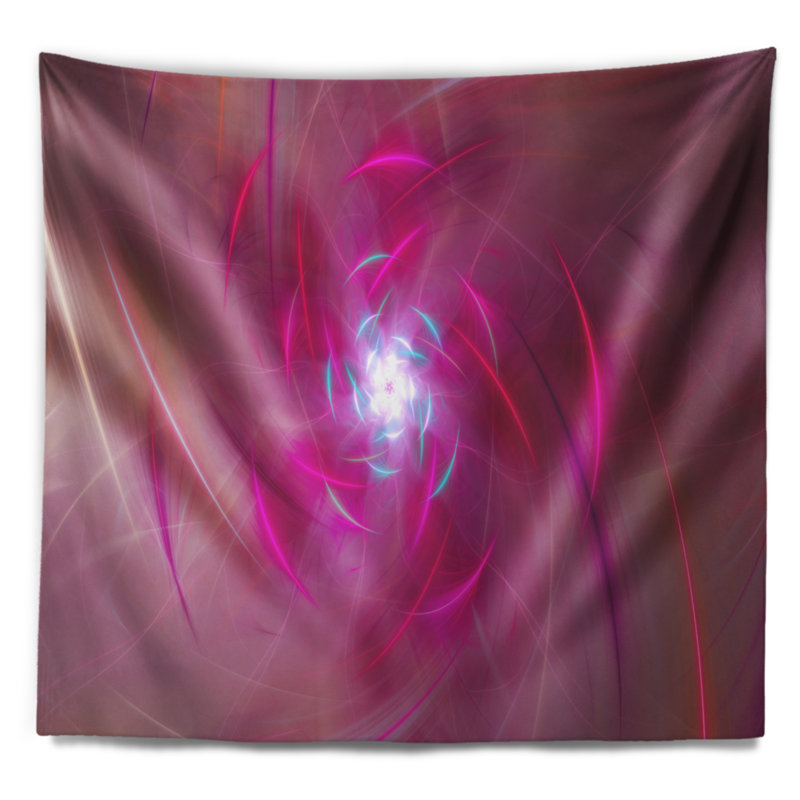 Tapisserie abstraite à motif de tourbillon rose fractal, H 78 po x l 92 po