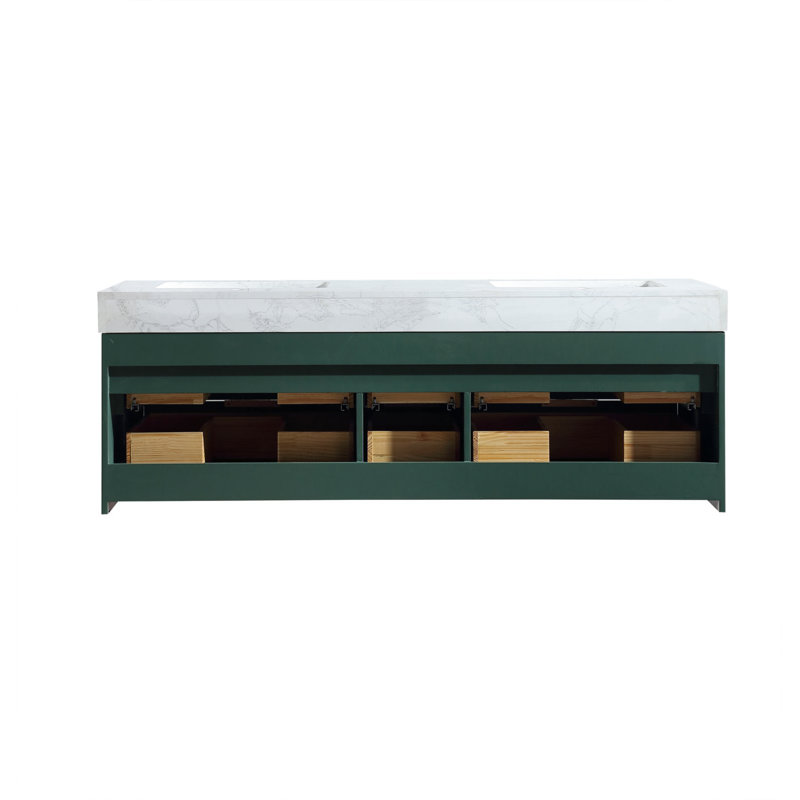 Ensemble de meuble-lavabo mural moderne 60 po avec dessus en pierre artificielle Lumino, 60 po Lumino, 6 tiroirs à fermeture en douceur Lumino