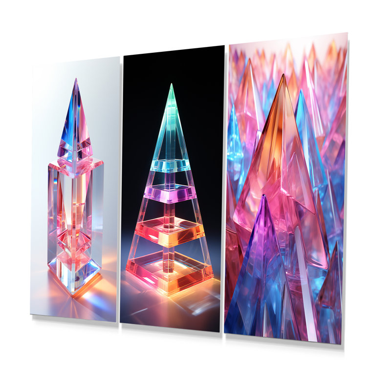 Pendular Prism Abstract Geometric I - ensemble de 3 reproductions d'art géométriques abstraites en métal, H 28 po x l 36 po