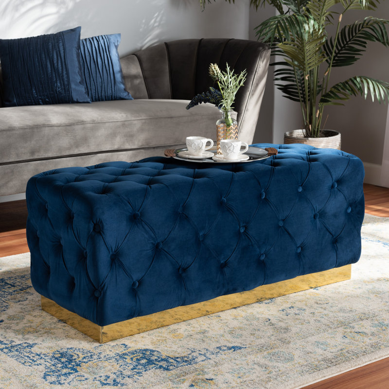 Krishaang Velvet Ottoman, Navy Blue Velvet