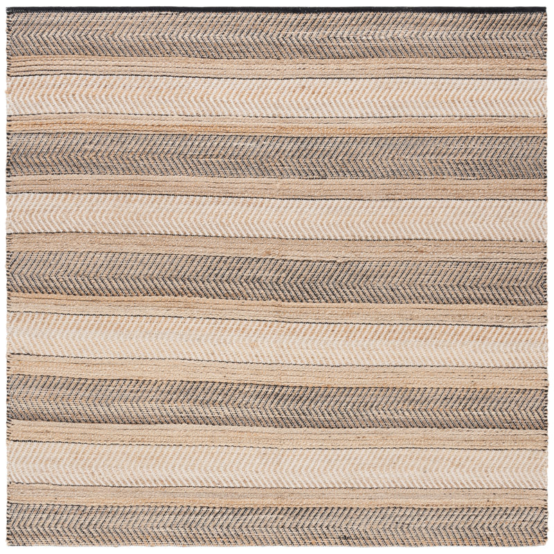 Natural Fiber 329 Hand Woven Jute/Cotton Chevron Rug in Natural/Black, Square 6'