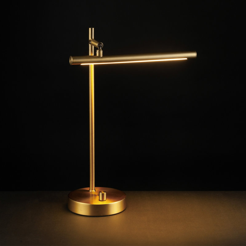 Matte Brass Adjustable LED Desk Lamp with Rotary Dimmer