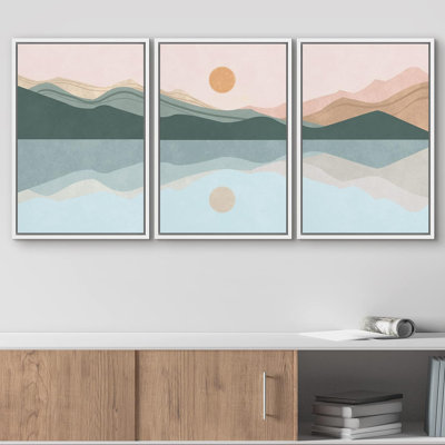 «Tropical Ocean Pastel Sun Horizon» sur toile, reproduction de 3 pièces