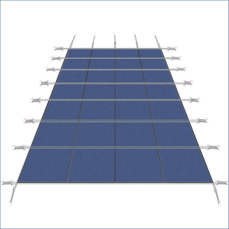 Couvertures de piscine de sécurité pour piscines creusées, couverture de piscine de sécurité rectangulaire avec marche centrale, couverture de piscine durable en filet pour piscine creusée avec outils d'installation, bleu