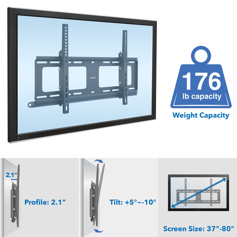 Weatherproof Black Steel Lockable Tilting TV Wall Mount for 37-80 Inch Screens