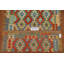 Tapis vert / rouge / bleu en laine tissé à plat à la main Ikat