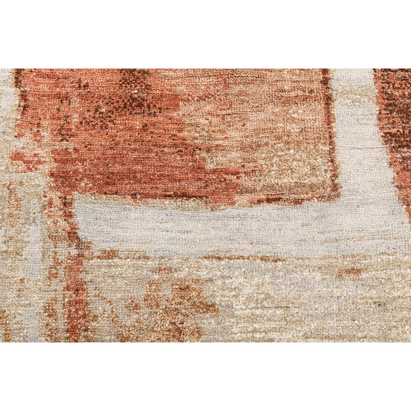 Tapis ivoire et rouille de haute qualité noué à la main, Rectangle 9 pi x 12 pi