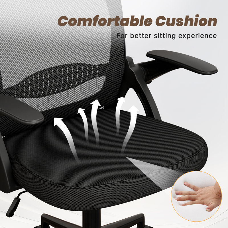 Ergonomic Mesh Desk Chair, Swivel Office Chair with Flip-Up Armrests, Medium Size, Black