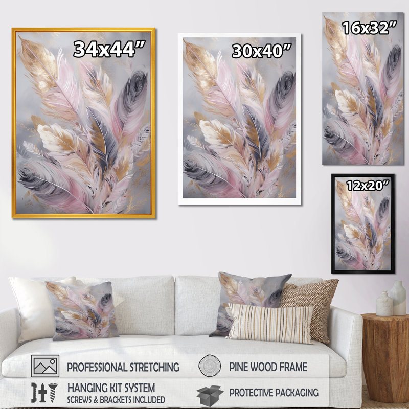 «Rosito Pink Feather Wanderlust», reproduction sur toile, H 20 po x l 12 po x P 1 po, Cadre flottant noir