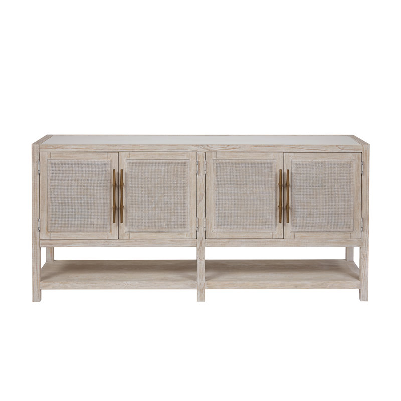 Beige Transitional 76'' Sideboard with Bronze Hardware