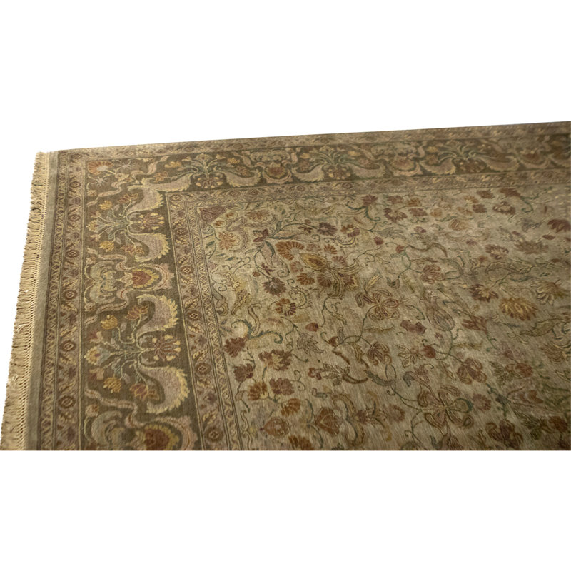 Tapis vert et brun noué à la main de haute qualité