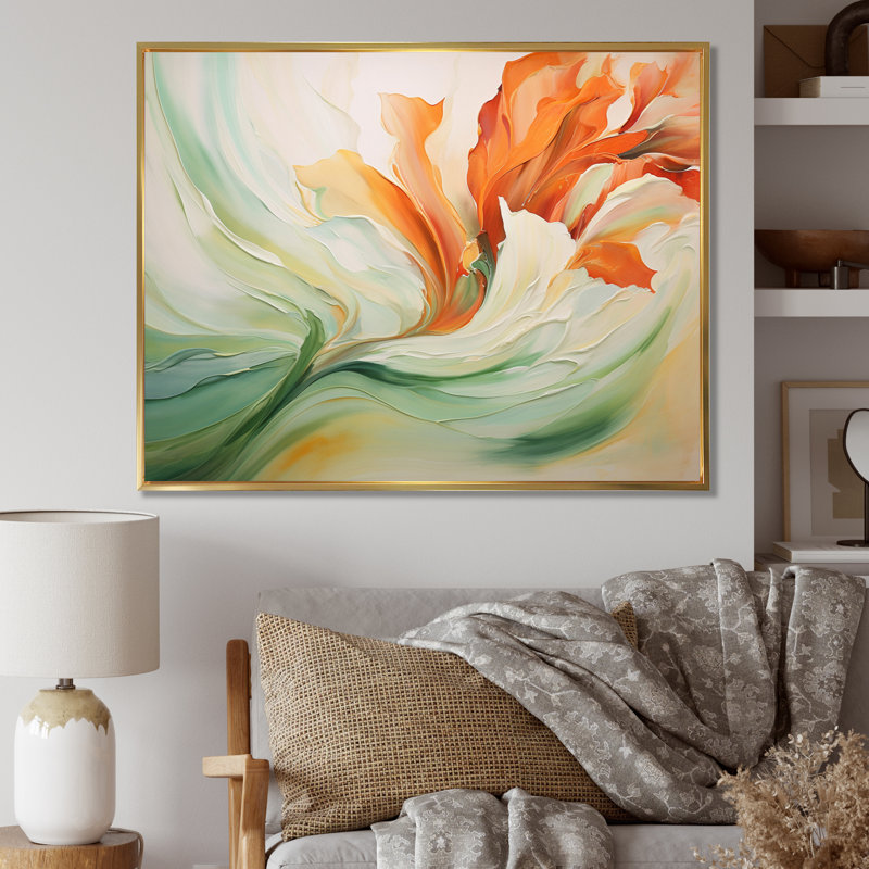 «Green Flowing Petals - Abstract Botanicals», impressions encadrées, H 24 po x l 32 po, Reproduction avec cadre flottant