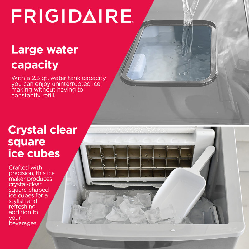 Frigidaire Countertop Stainless Steel Ice Maker with Transparent Window, Clear Ice Cube Maker, 40 lbs., Stainless
