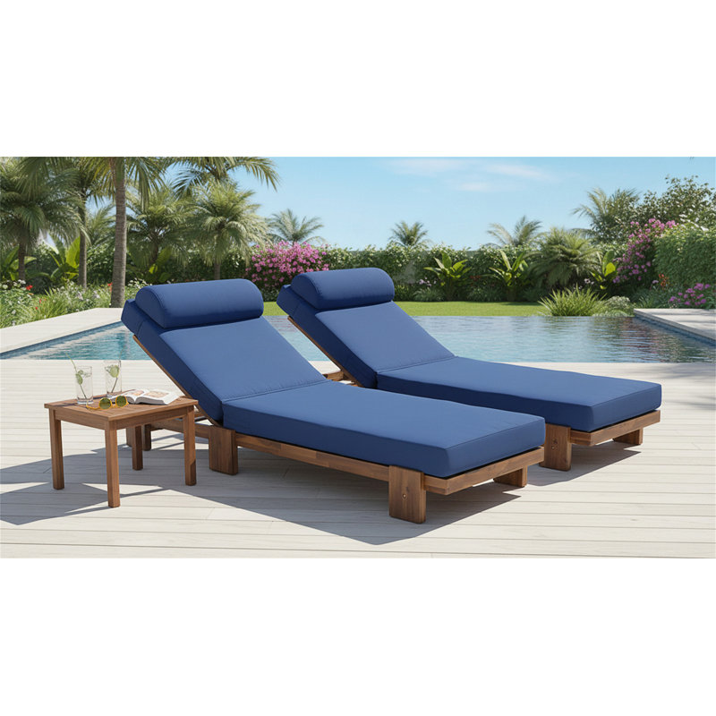 2-Piece Outdoor Patio Chaise Lounge Chair Set, 78.8'' Acacia Wood Adjustable Recliner With Headrest & Retractable Side Tray, Patio Lounge Chairs For Poolside, Garden, Terrace, Beach