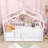 Wood House Bed with 2 Drawers, Roof Design and Guardrails-592641502-592641496