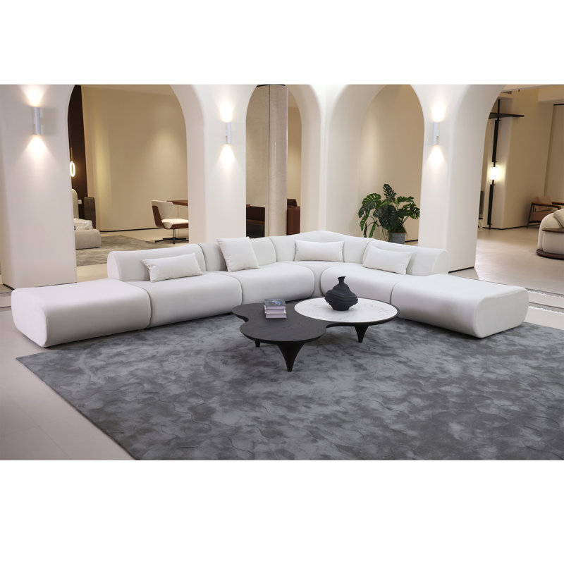 Canapé modulaire en forme de L de la collection Vivienne, Velours crème