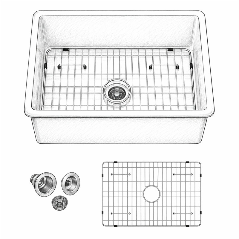 Évier de cuisine encastré 27 "x 19" x 10 "en argile réfractaire à double cuve en porcelaine blanche