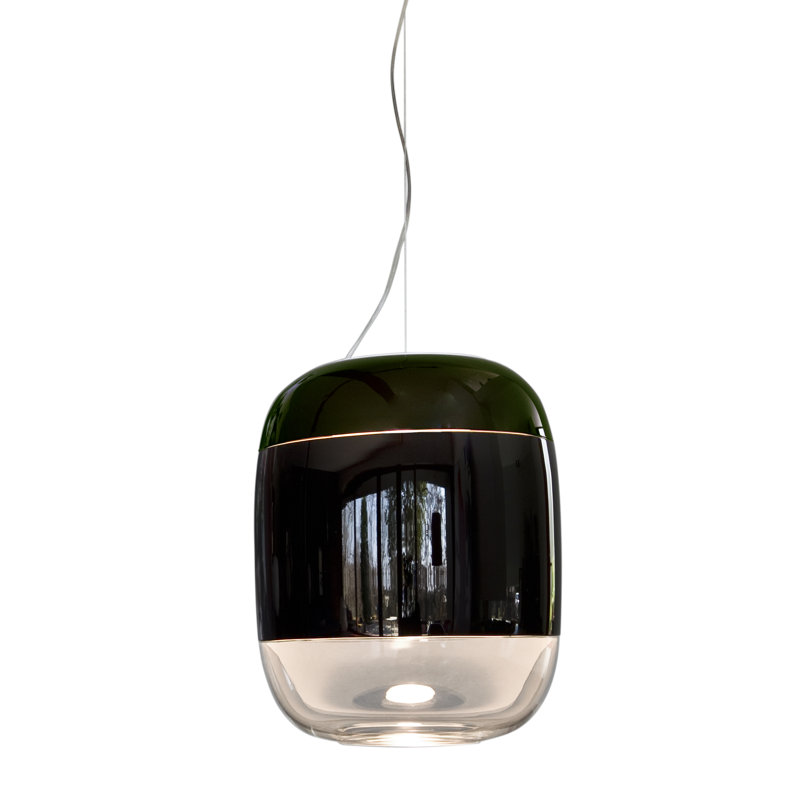 Gong 1 - Light Chrome Single Pendant, 200cm H x 30cm W x 30cm D, Black