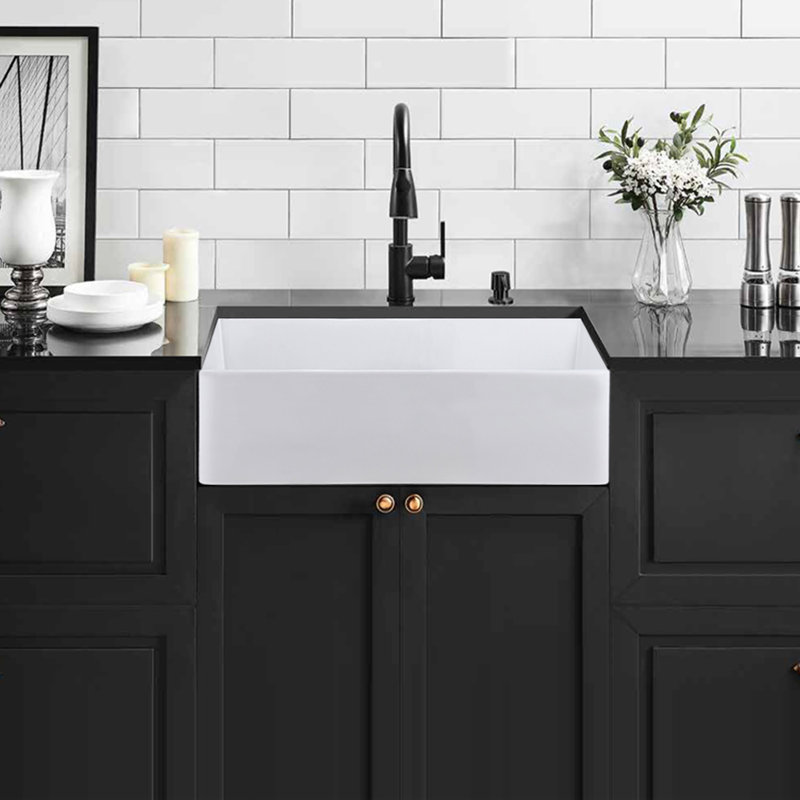 Évier de cuisine à simple cuve en céramique 33 po x l 20 po avec crépine