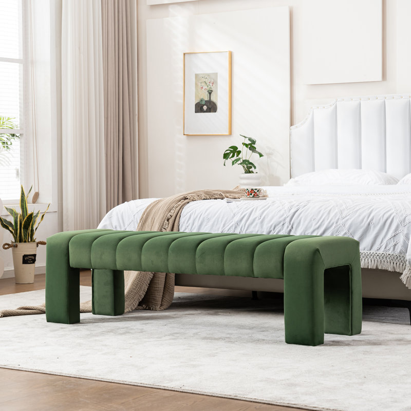 Laytona 59"W Upholstered Bench with Channel Tufted, Green