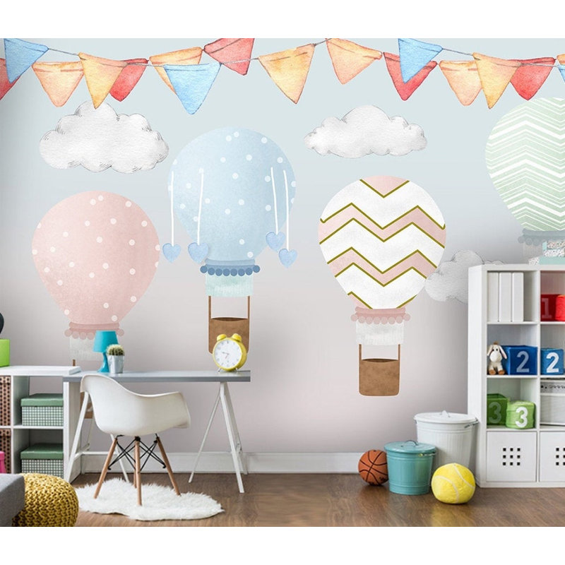 Papier peint amovible aquarelle avec ballons et drapeaux colorés, L 48,96 po x l 75 po