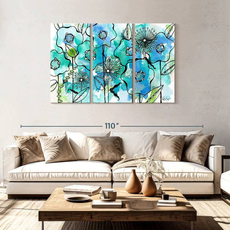 Jardin Harnek aux tons bleus, H 48 po x l 74 po