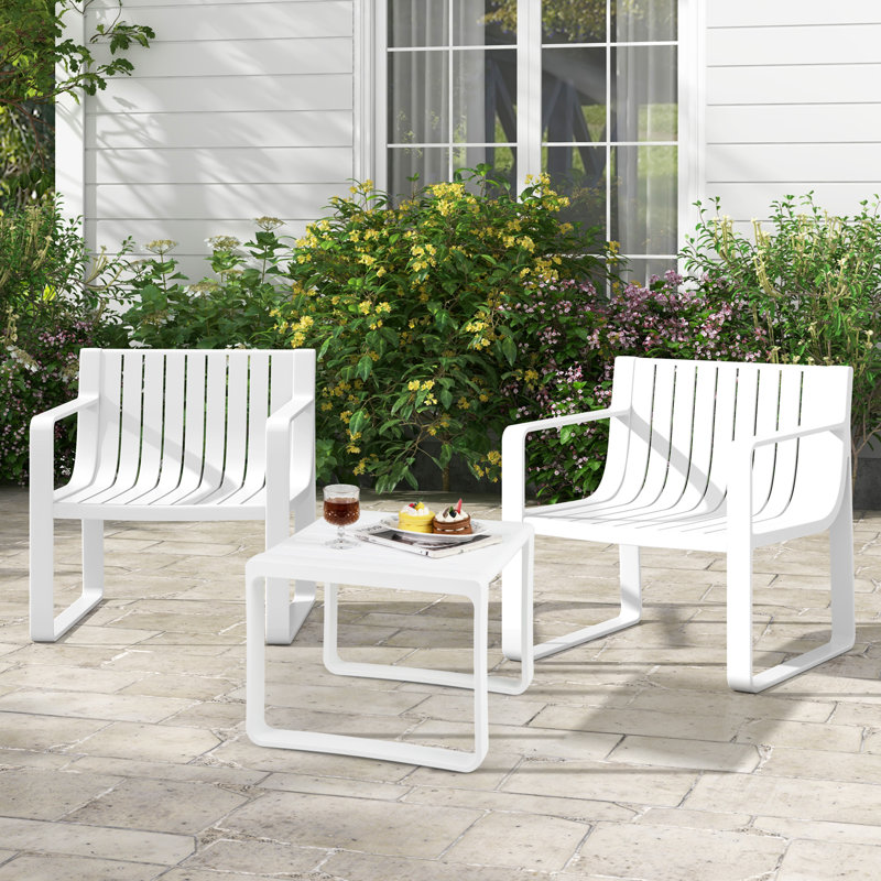 Patio Chairs Set Of 4 Weather-resistant Plastic Outdoor Armchairs, White