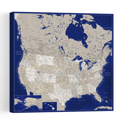 Detailed North America Map Retro Vintage Wall Art Print