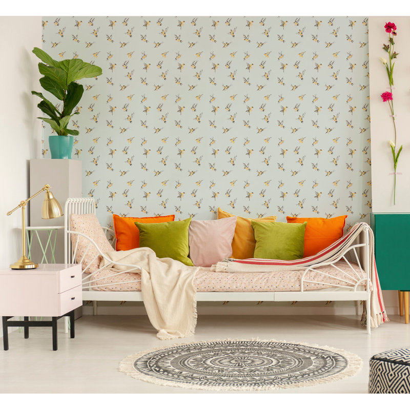 Flight of the Finches - Wallpaper, Daylight Blue, Peel & Stick, Self-Adhesive