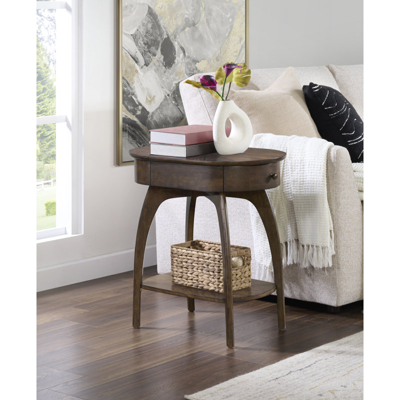 Atreu Mid-Century Modern Chairside End Table With Charging Station, Espresso Brown