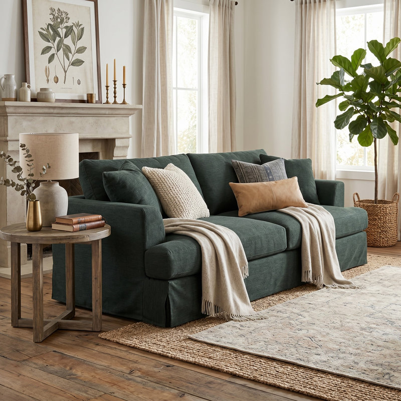 Mcneese 93'' Slipcovered Sofa, Pepper Polyester Blend