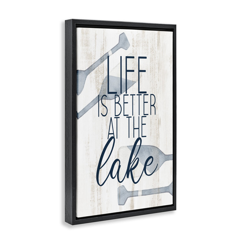 «Better at Lake with Oars», toile flottante encadrée brune par Kim Allen, Cadre flottant noir de jais, H 31 po x l 21 po